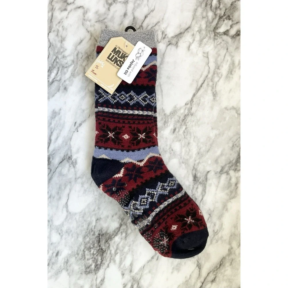 Muk Luks NWT Women's (9-12) Cabin Socks Jojoba Oil, Multi Color‎ Fleece Lined